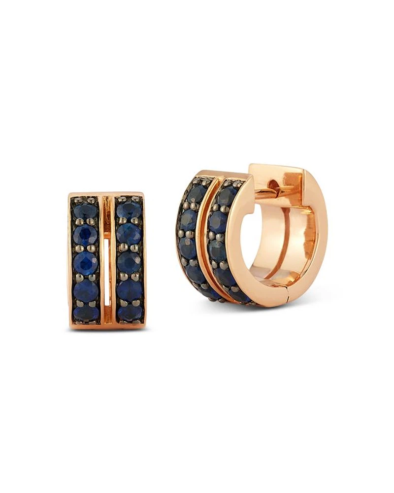 18K Rose Gold Blue Sapphire Classic Double Row Huggie Earrings