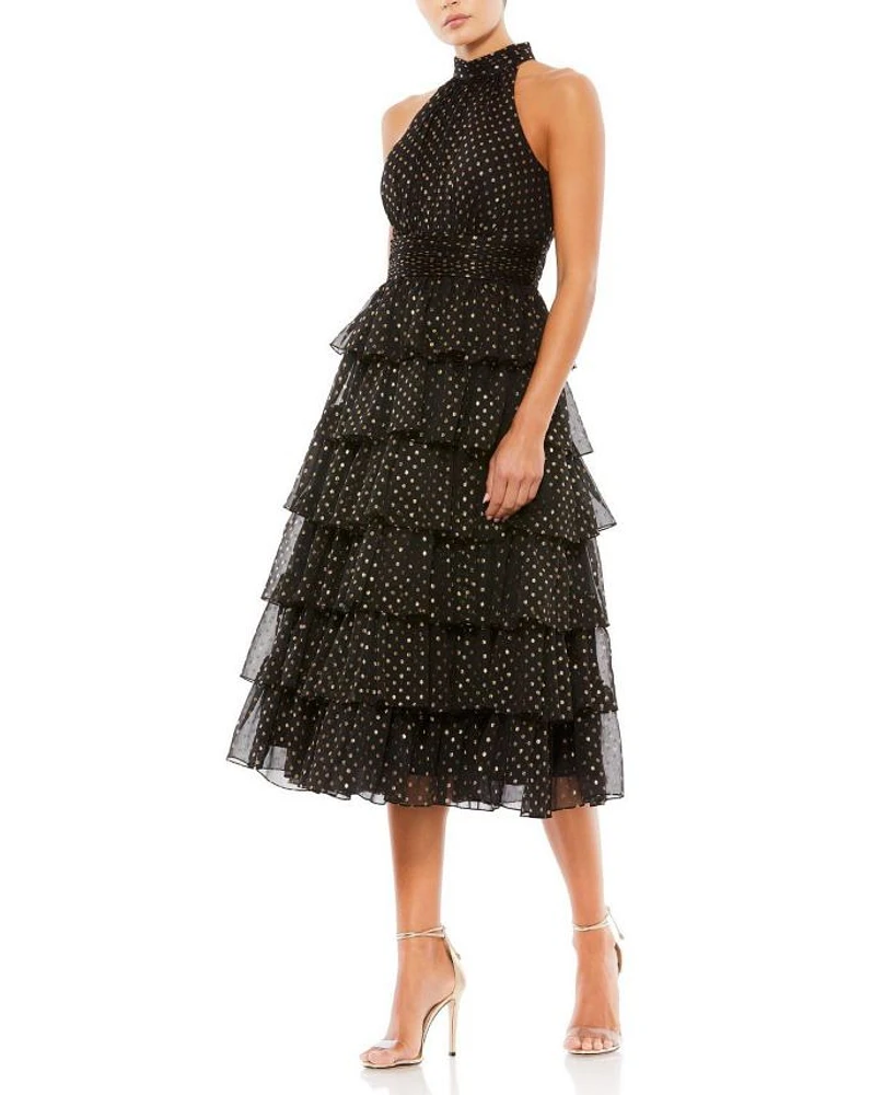 Layered Polka Dot Halter Cocktail Dress
