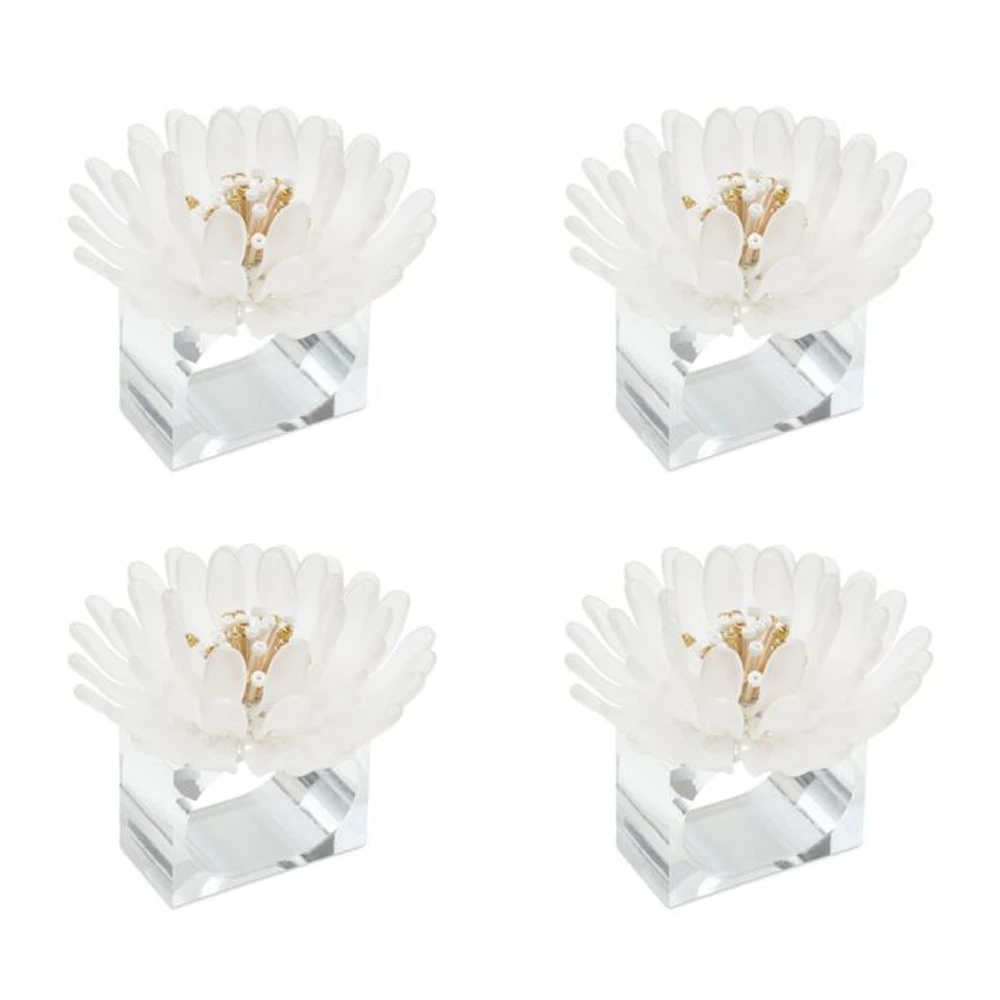 Cosmos Napkin Ring in White & Gold, Set of 4