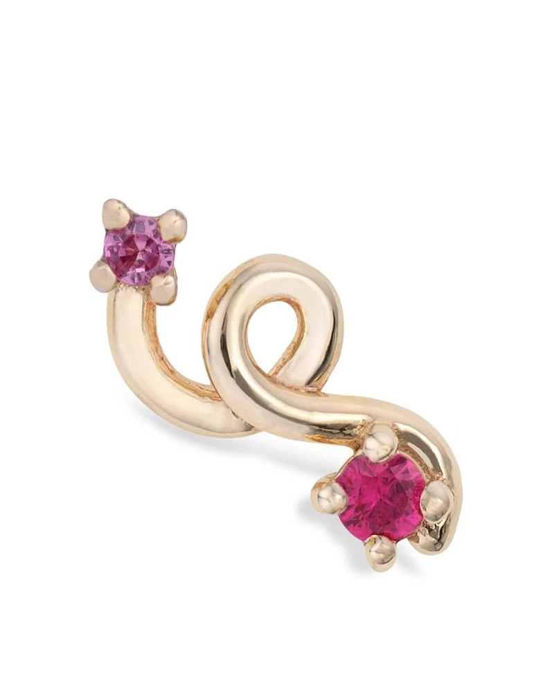 9K Yellow Gold Loop Pink Sapphire & Ruby Single Mini Stud Earring