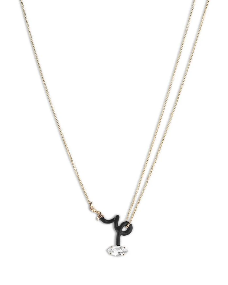 9K Yellow Gold & Sterling Silver You're So Vine Rock Crystal Black Pendant Necklace, 15"-15.75"
