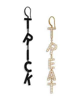 Haunt Couture Pavé Trick 'R Treat Mismatch Linear Drop Earrings in 18K Gold Plated & Ruthenium Plated