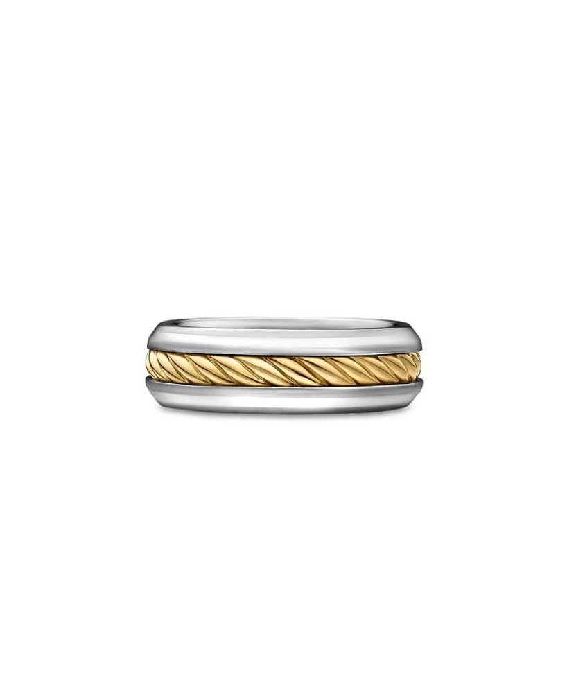 Men's Cable Inset Band Ring Sterling Silver with 18K Yellow Gold, 8mm