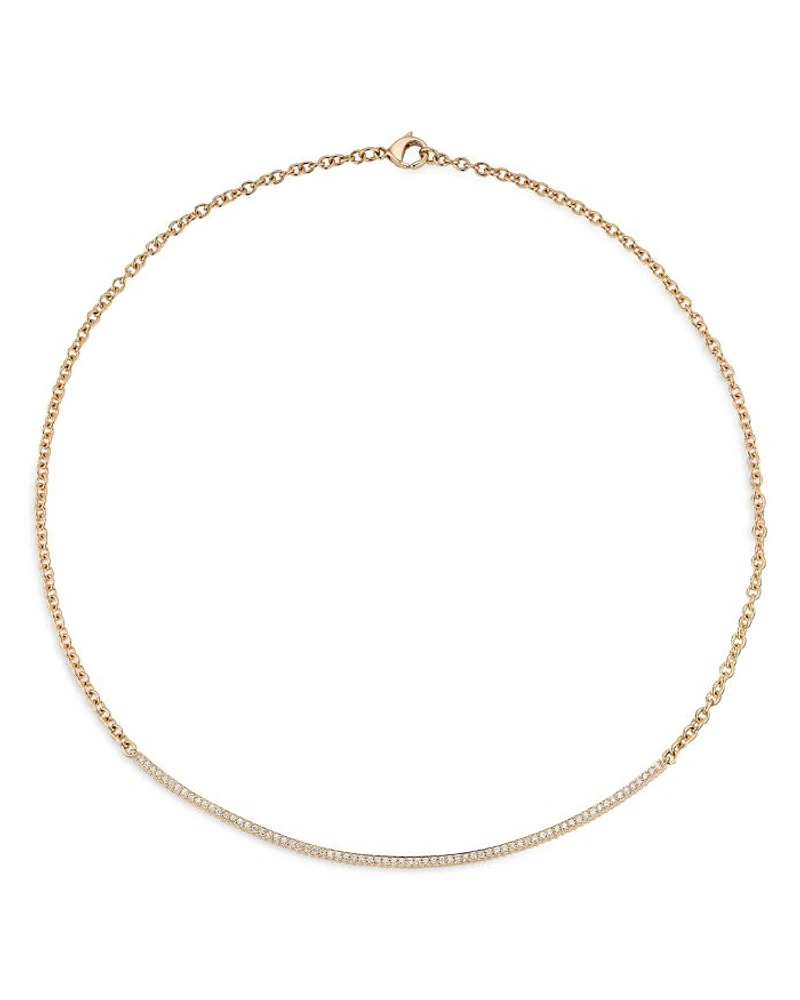 18K Rose Gold Diamond Curved Bar Necklace, 15"