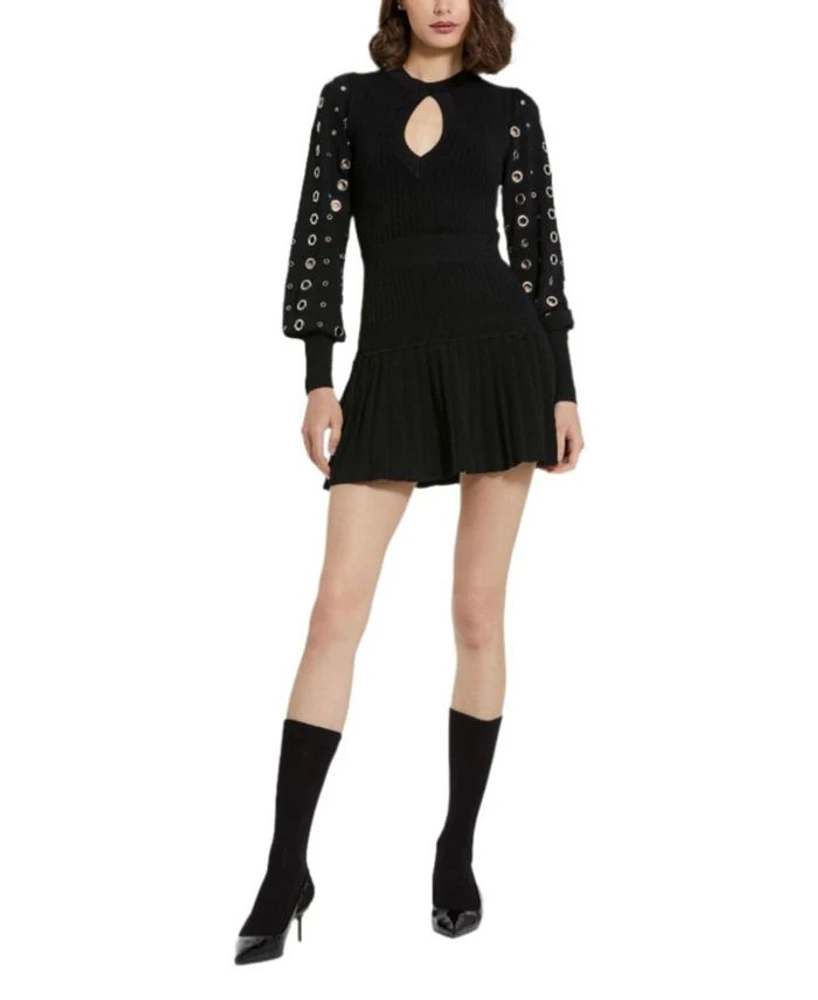 Knit Long Sleeve Grommet Mini Dress
