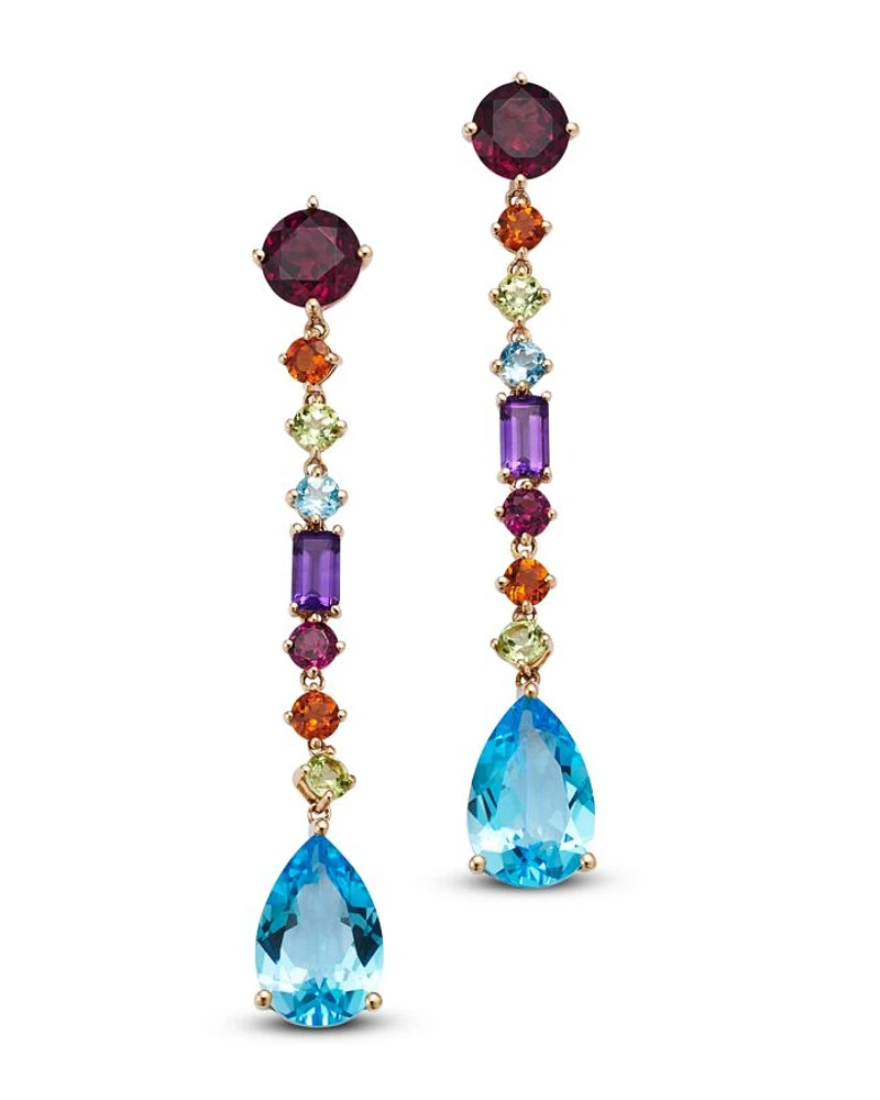 14K Yellow Gold Blue Topaz Linear Earrings