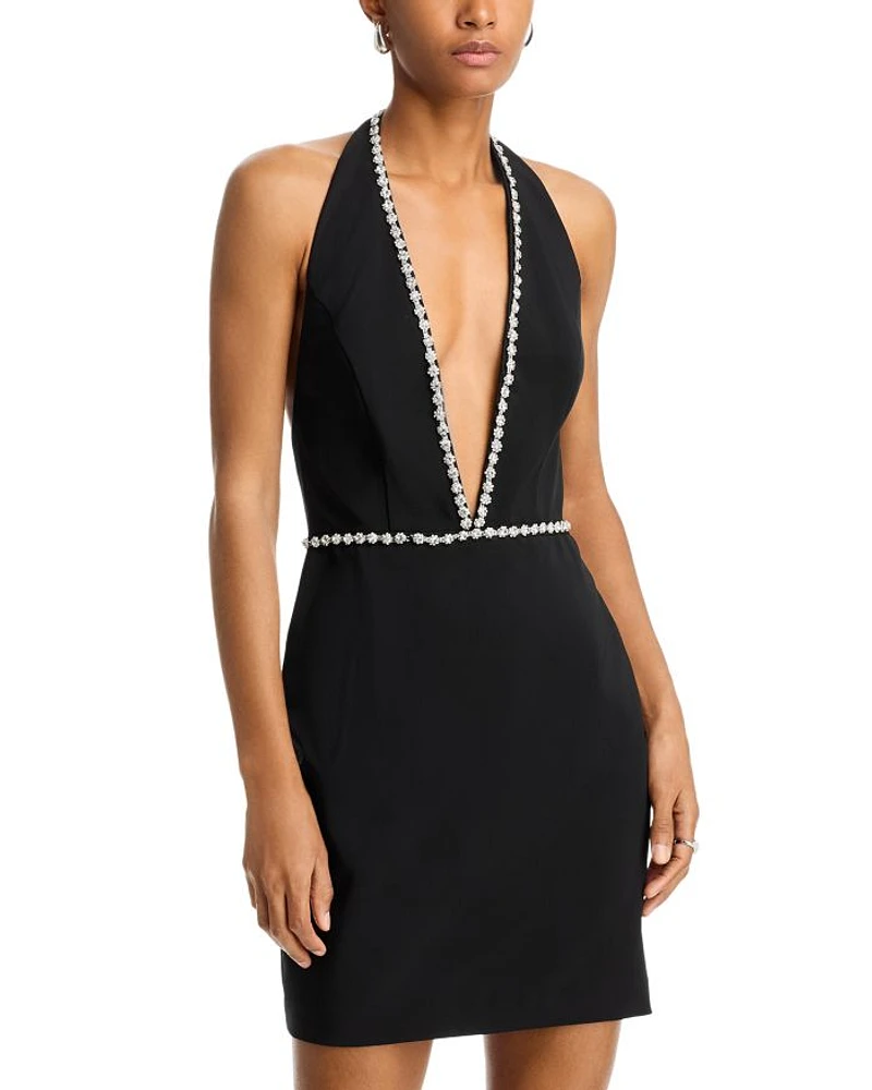 Phoebe Crepe Embellished Plunge Neck Mini Dress - Exclusive