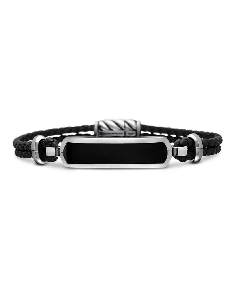Men's Exotic Stone Station Black Leather Bracelet with Onyx