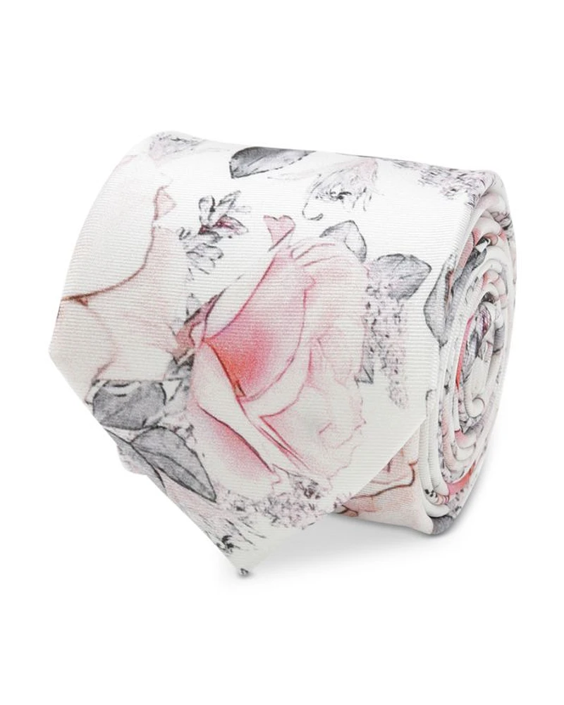Painted Floral Gray Silk Tie
