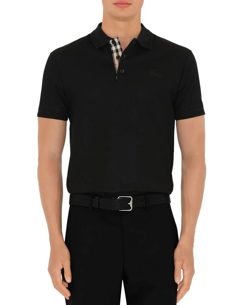 Eddie Cotton Piqué Equestrian Knight Embroidered Slim Fit Check Placket Polo Shirt