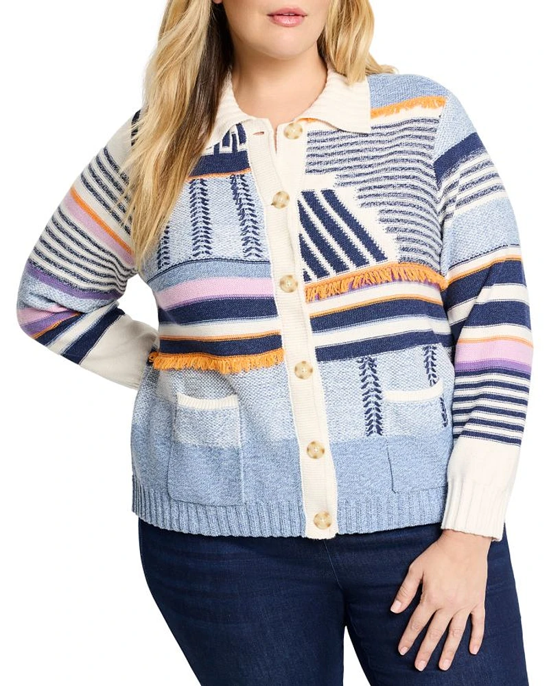 Pattern Play Button Front Cardigan