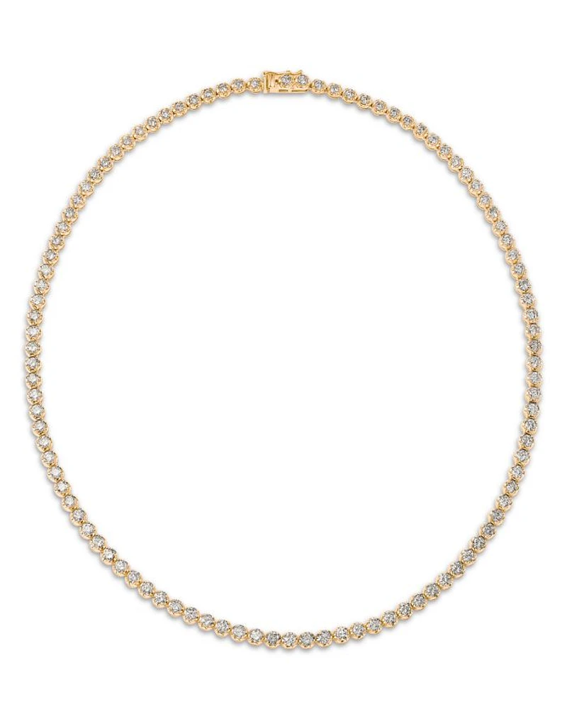 Diamond Crown Set Tennis Necklace 14K Yellow Gold and White Gold, 10.0 tcw