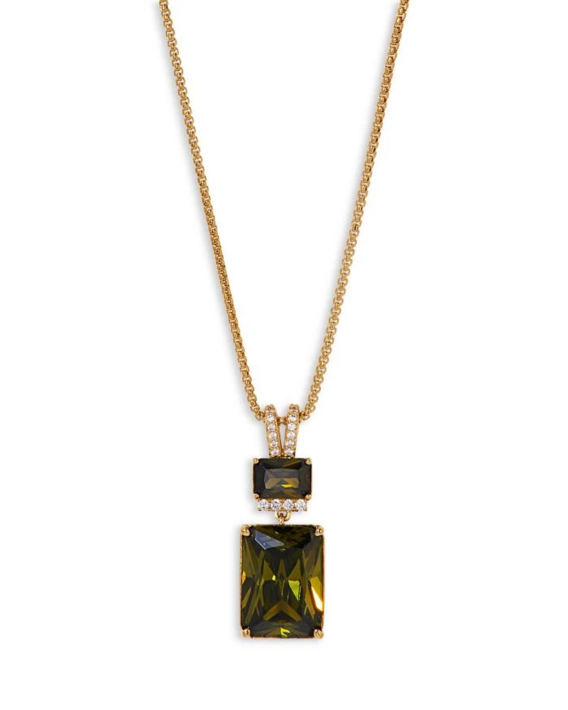 Macaron Cubic Zirconia Double Drop Pendant Necklace 18K Gold Plated, 16"-18"