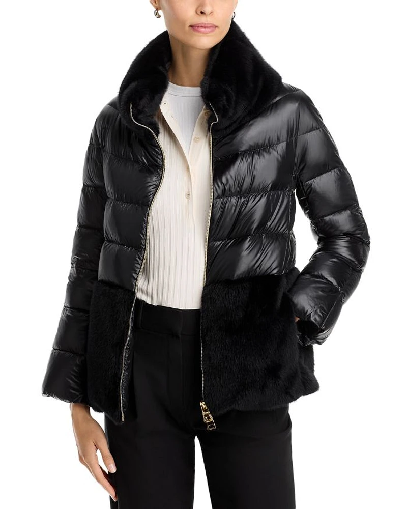 Quilted Faux Fur Trim Coat