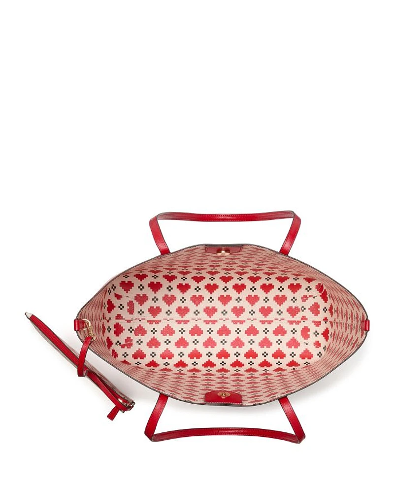 Bleecker Pixelated Hearts Pop Print Crossgrain Leather Large Tote