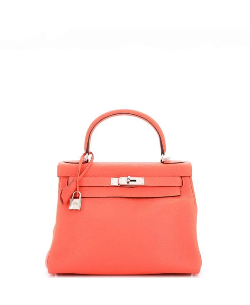 Kelly 28 Handbag Red Clemence with Palladium Hardware