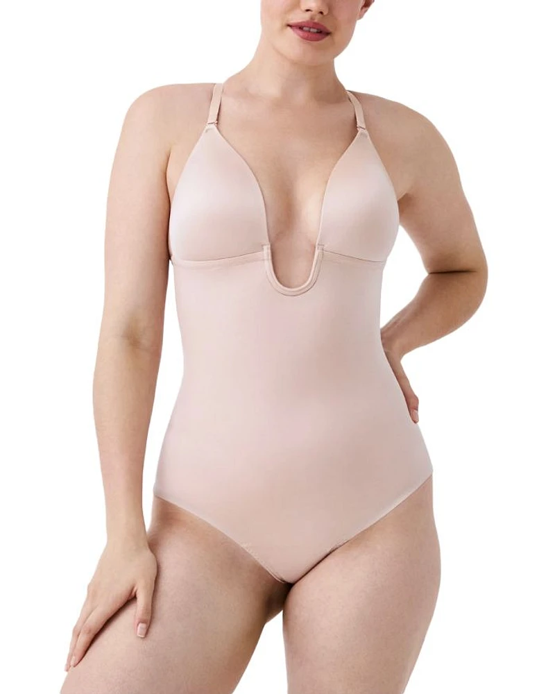 Suit Your Fancy Plunge Low Back Thong Bodysuit