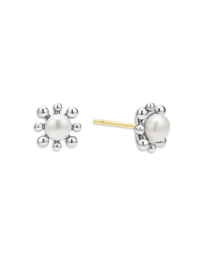 Sterling Silver Luna Cultured Pearl Fleur Stud Earrings
