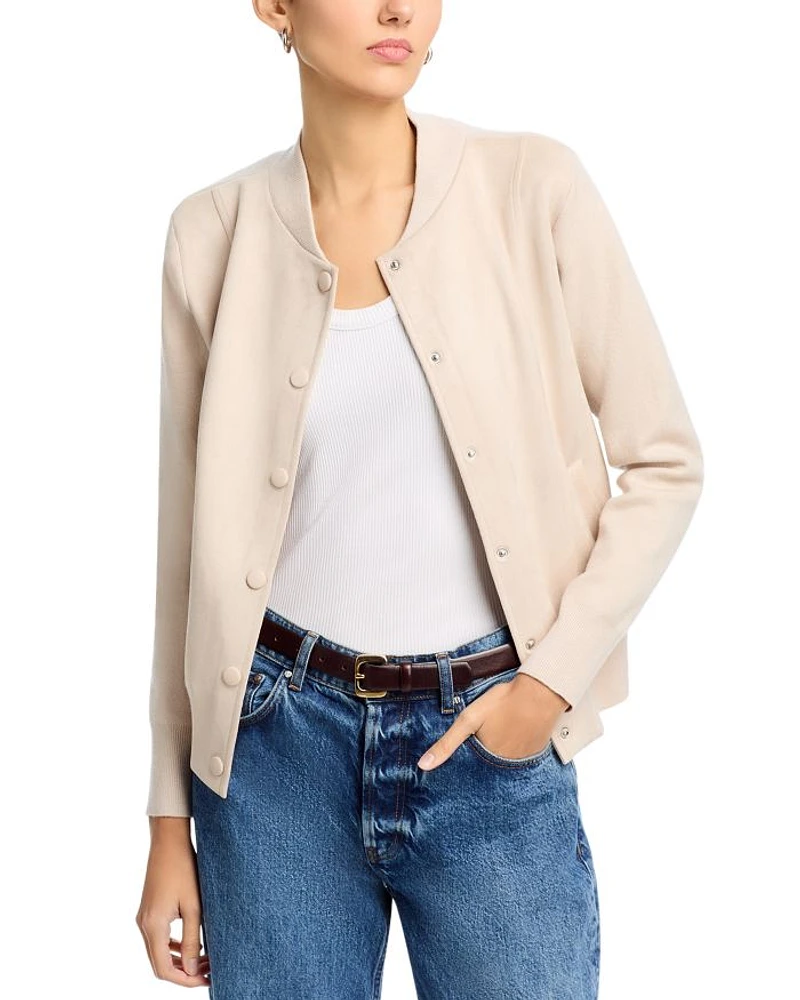 Faux Suede Snap Closure Bomber Jacket