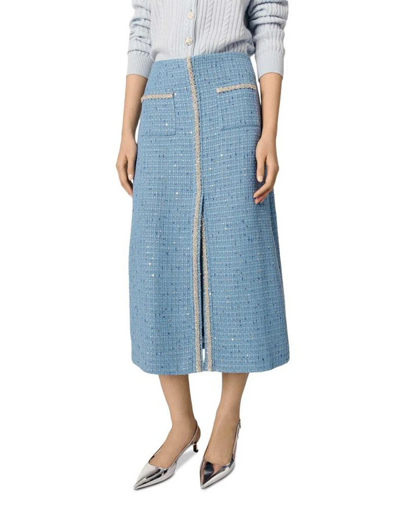 Sequin Tweed Midi Skirt
