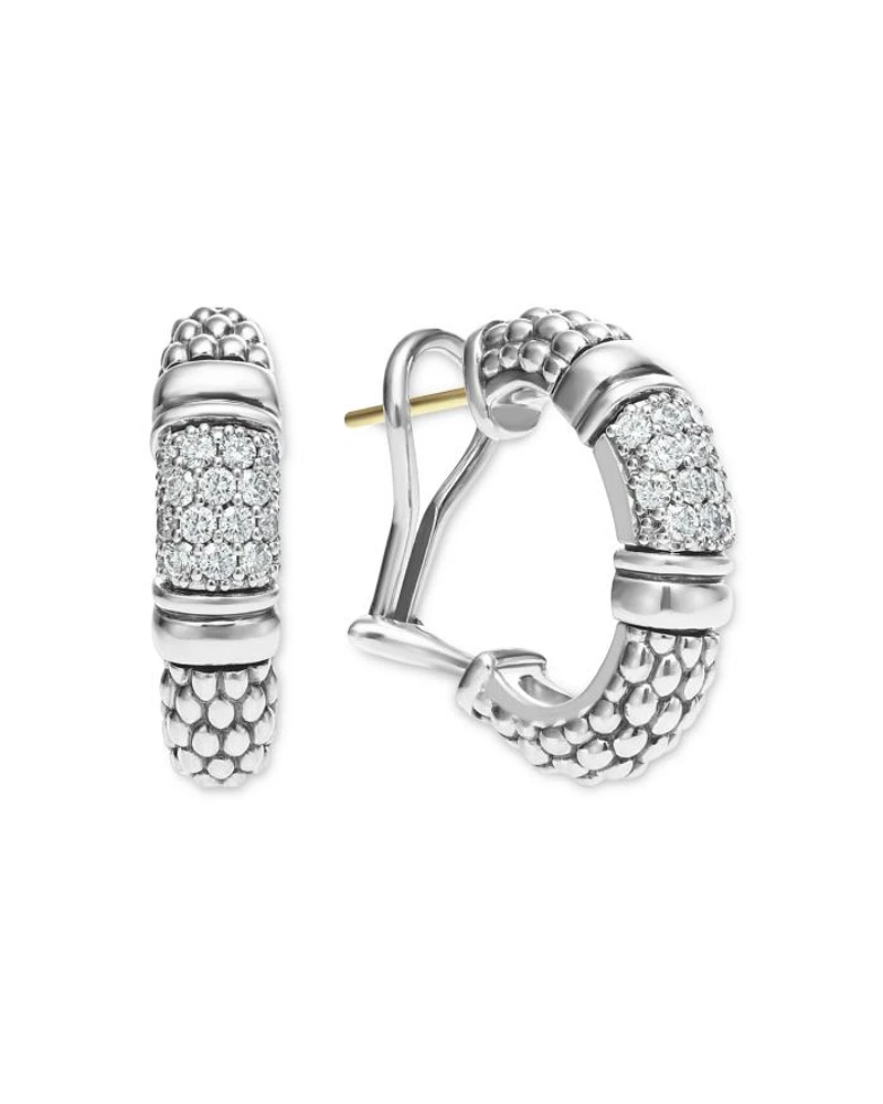 Sterling Silver Signature Caviar Diamond Bead Small Hoop Earrings