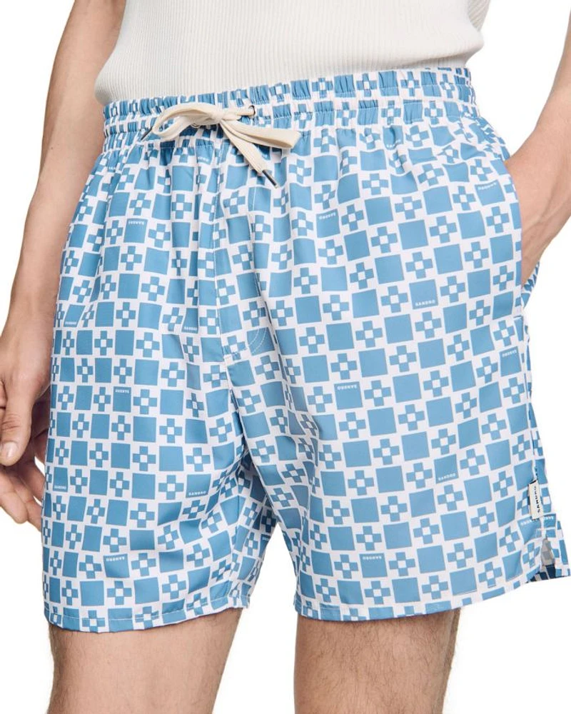 Men's Square Print Drawstring 5" Swim Shorts