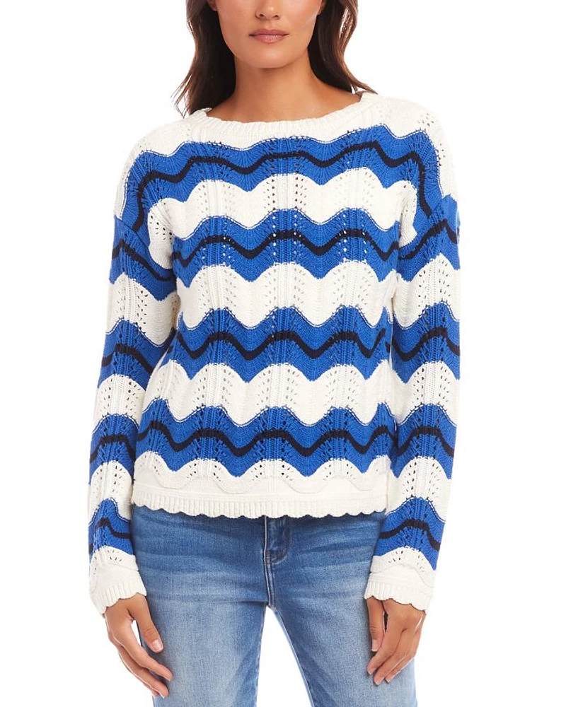 Pointelle Zig Zag Striped Sweater