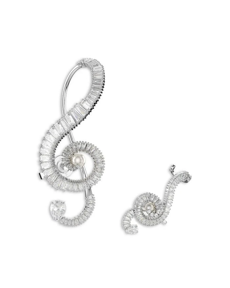 Ariana Grande Imitation Pearl & Crystal Asymmetric Clip On Statement Earrings