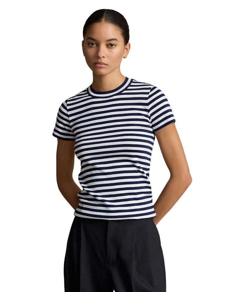 Striped Ribbed Cotton Crewneck Tee