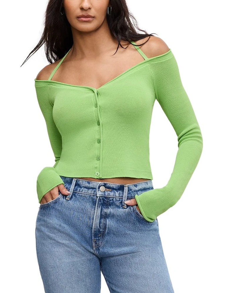 Stretch Rib Knit Off Shoulder Top