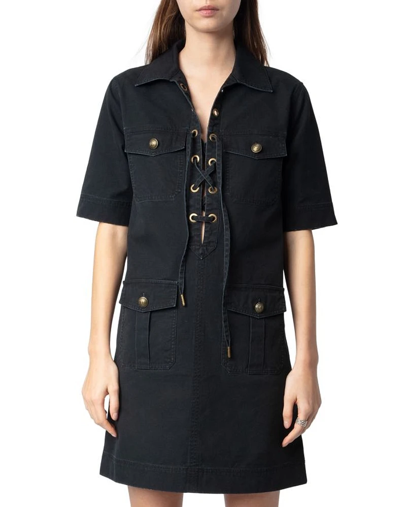 Record Military Cotton Mini Dress
