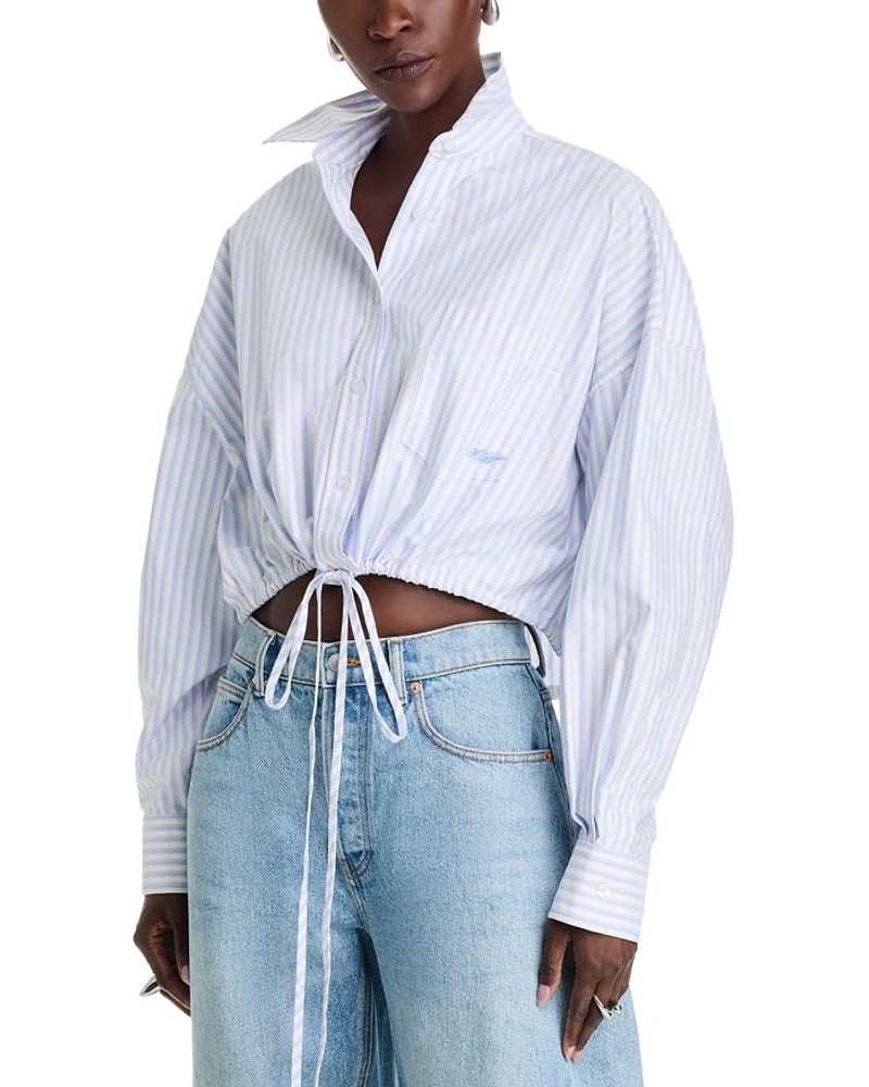 Drawstring Hem Poplin Shirt