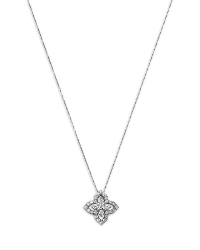 Diamond Clover Pendant Necklace in 14K White Gold, 0.50 tcw