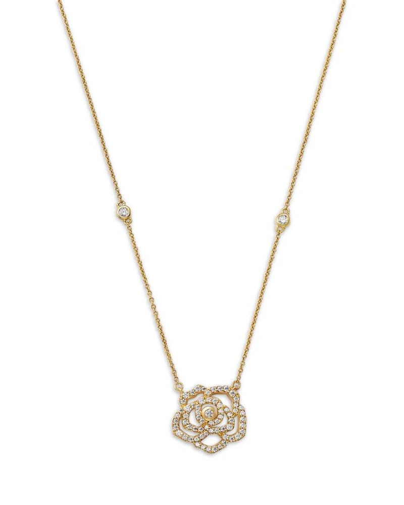 Diamond Flower Necklace in 14K Yellow Gold, 0.50 tcw