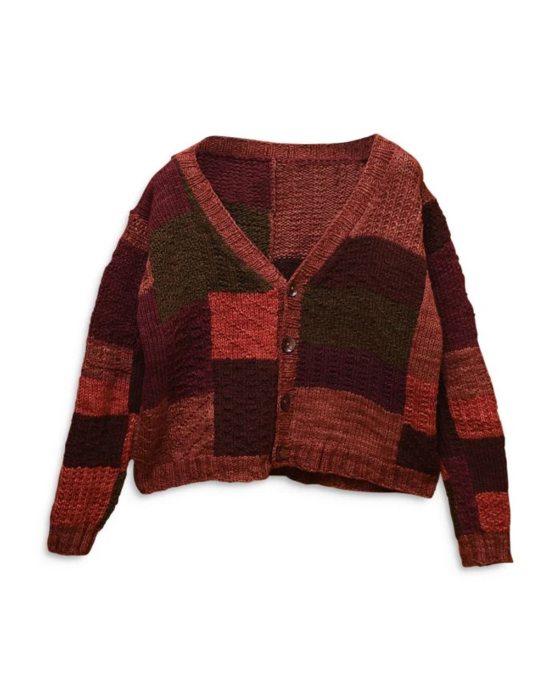 Wool Patchwork Regular Fit Cardigan
