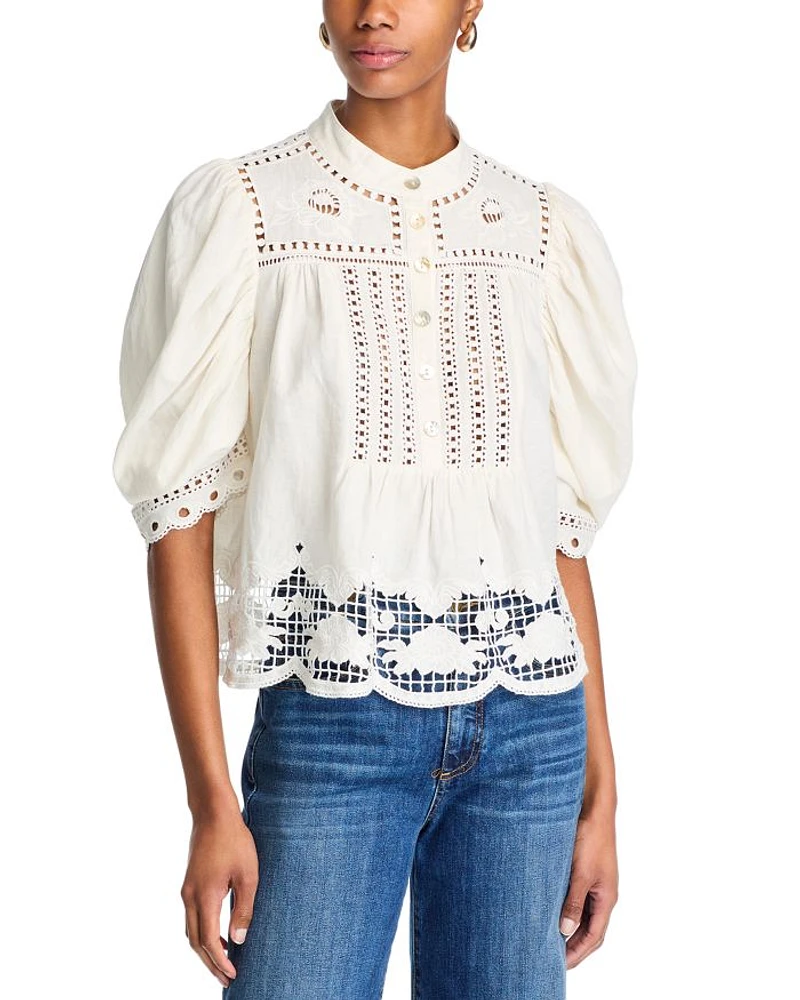 Romantic Richelieu Puffed Sleeve Blouse