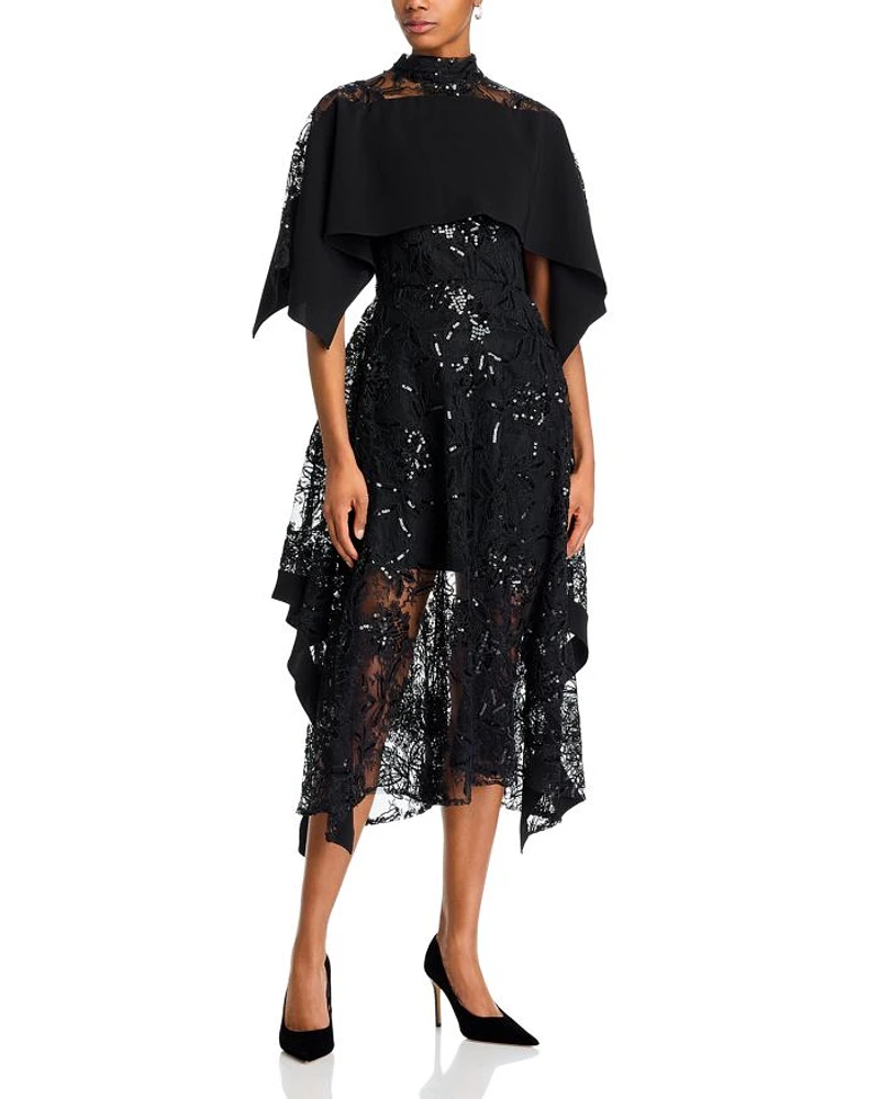 Sequin Lace Mock Neck Dress