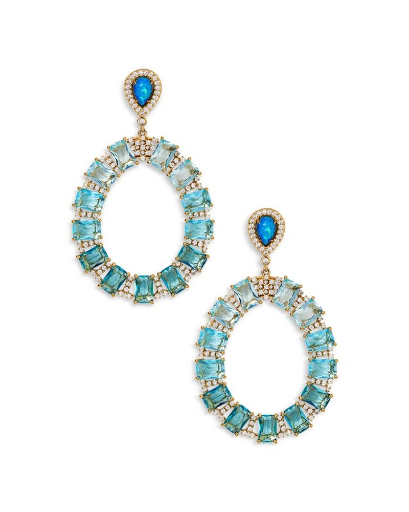 Blue Lagoon Mixed Stone Circle Drop Earrings in 18K Gold Plated