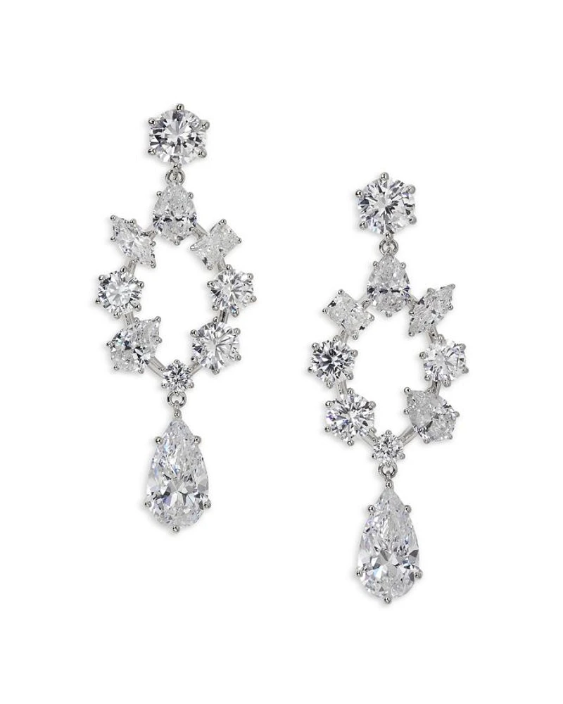BTRX Mixed Cubic Zirconia Open Chandelier Earrings in Rhodium Plated
