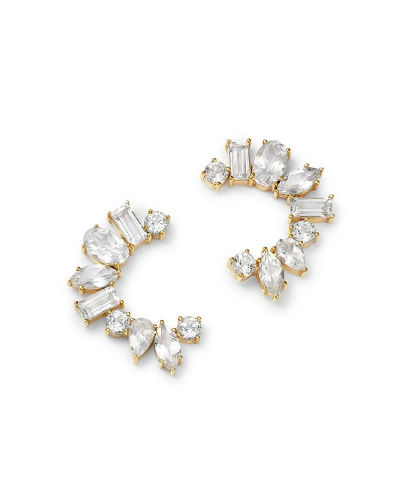 14K Yellow Gold White Topaz Multishape Front Facing Hoop Earrings