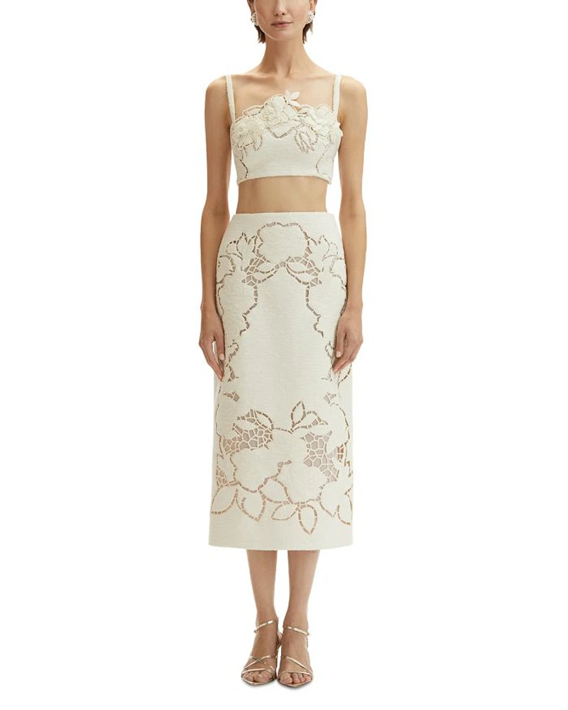 Floral Cut Out Tweed Skirt