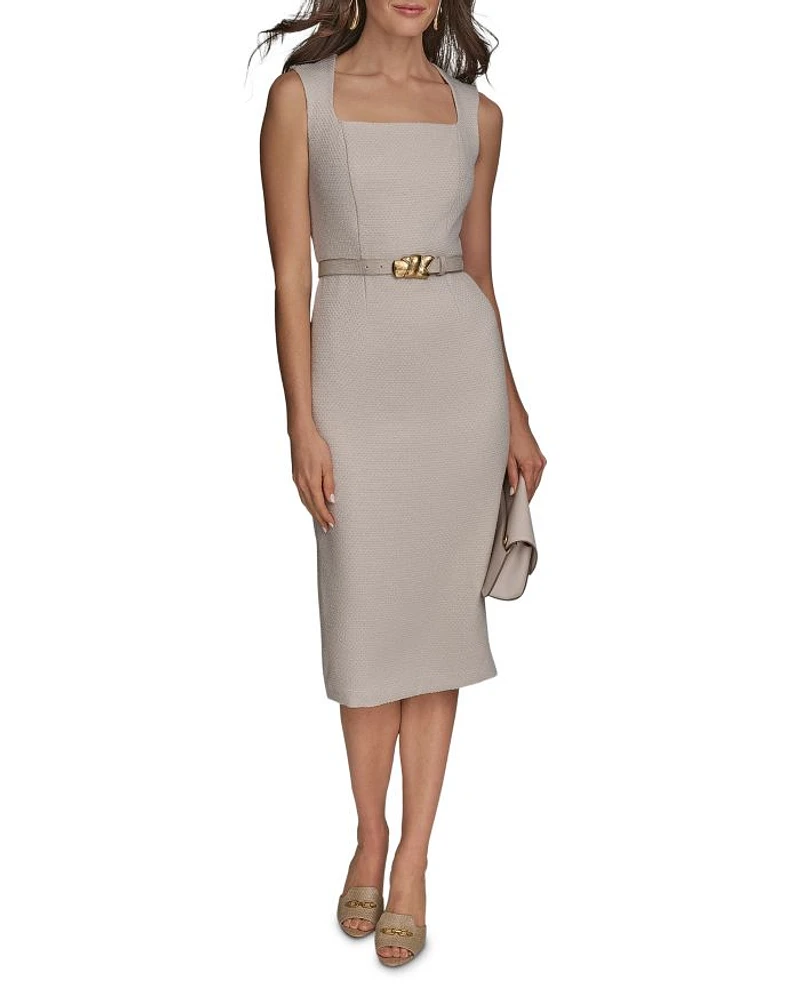 Belted Tweed Midi Dress