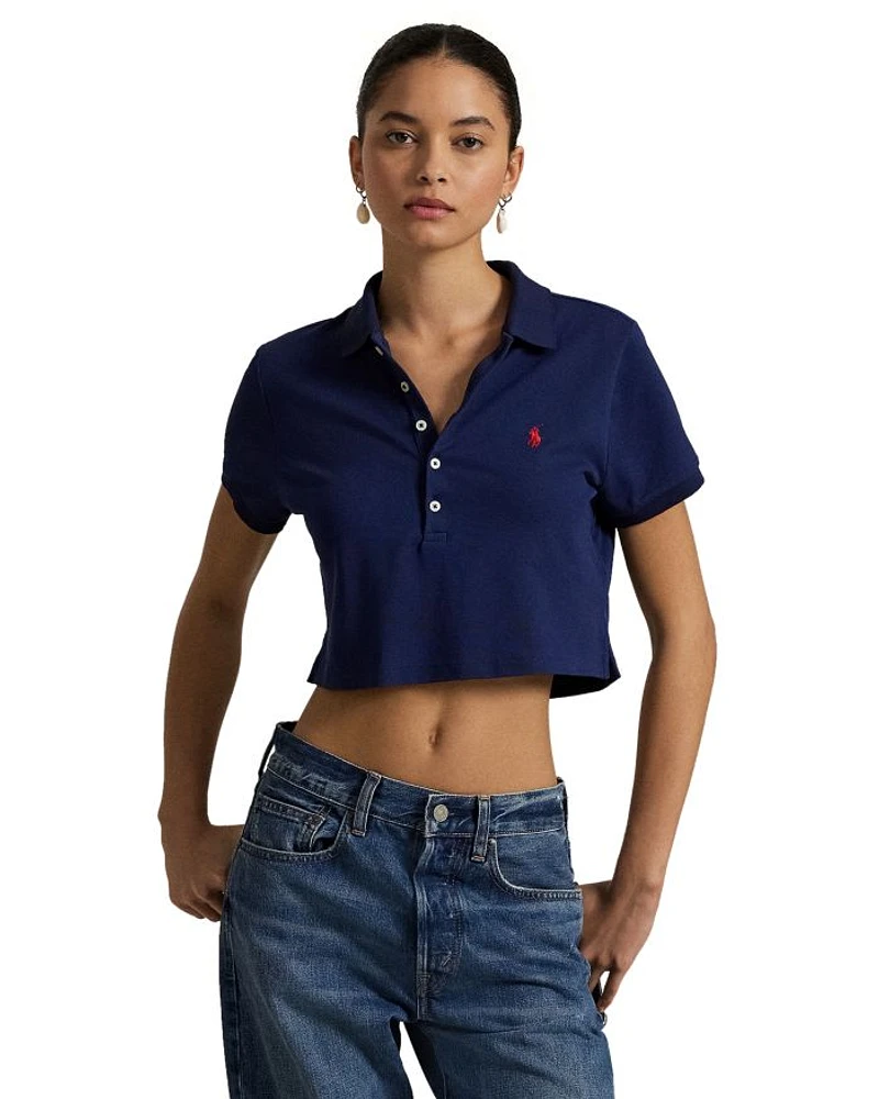 Stretch Piqué Cropped Polo Shirt