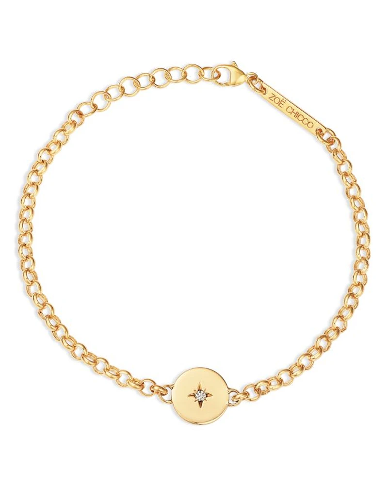14K Yellow Gold Diamond Star Disc Link Bracelet