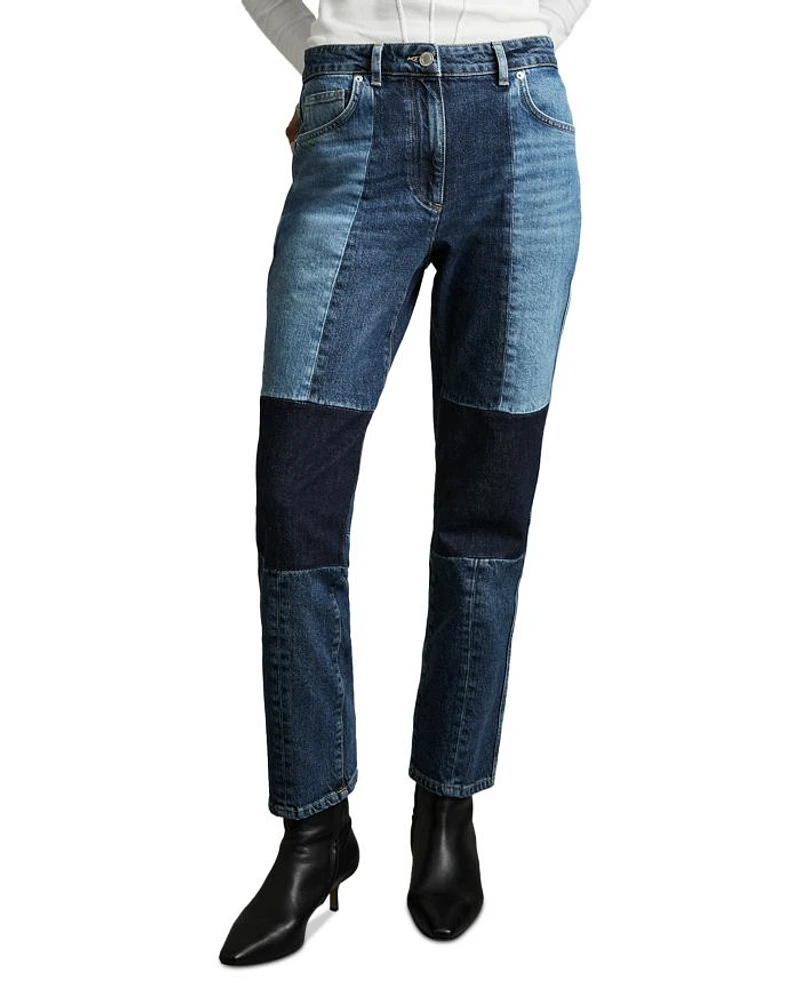 Birch Mid Rise Patch Straight Leg Jeans Blue