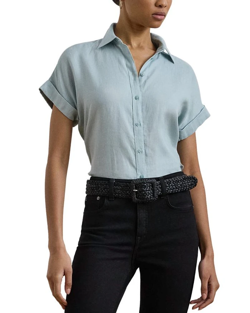 Linen Dolman Sleeve Button Down Shirt, Regular & Petite