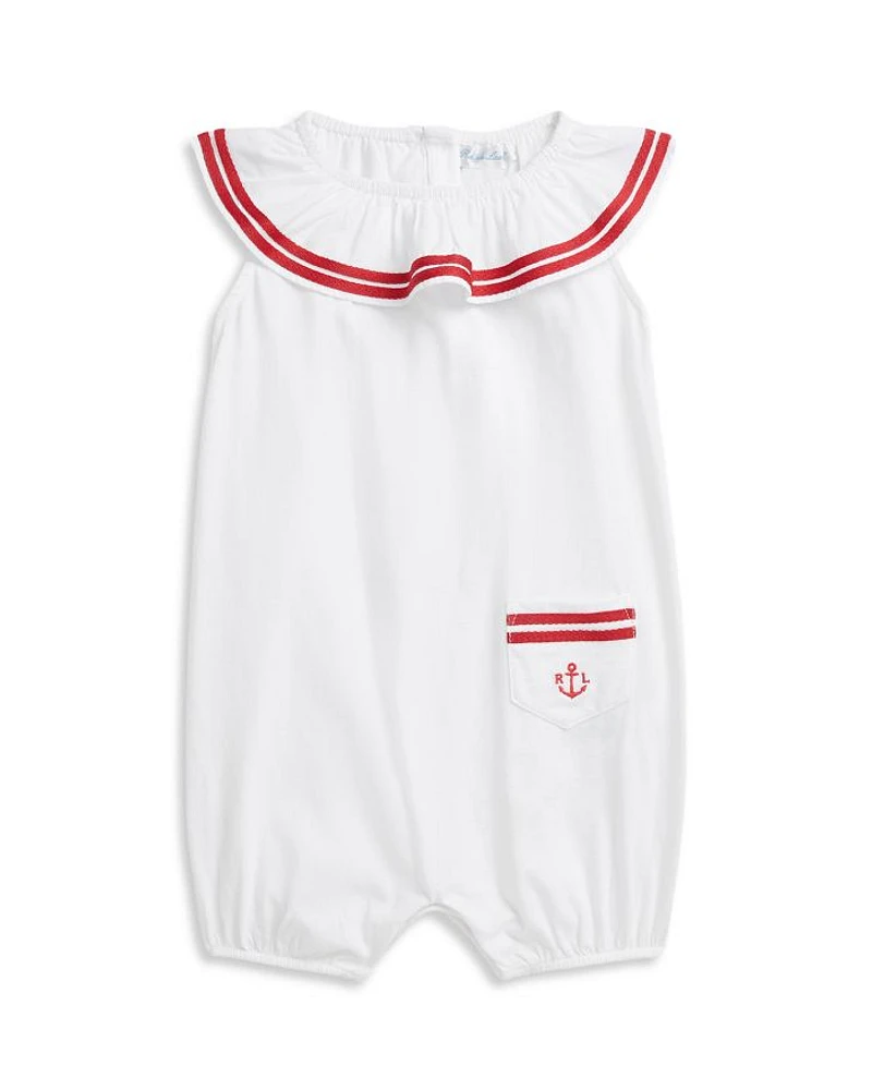 Girls' Striped Trim Cotton Bubble Shortall - Baby