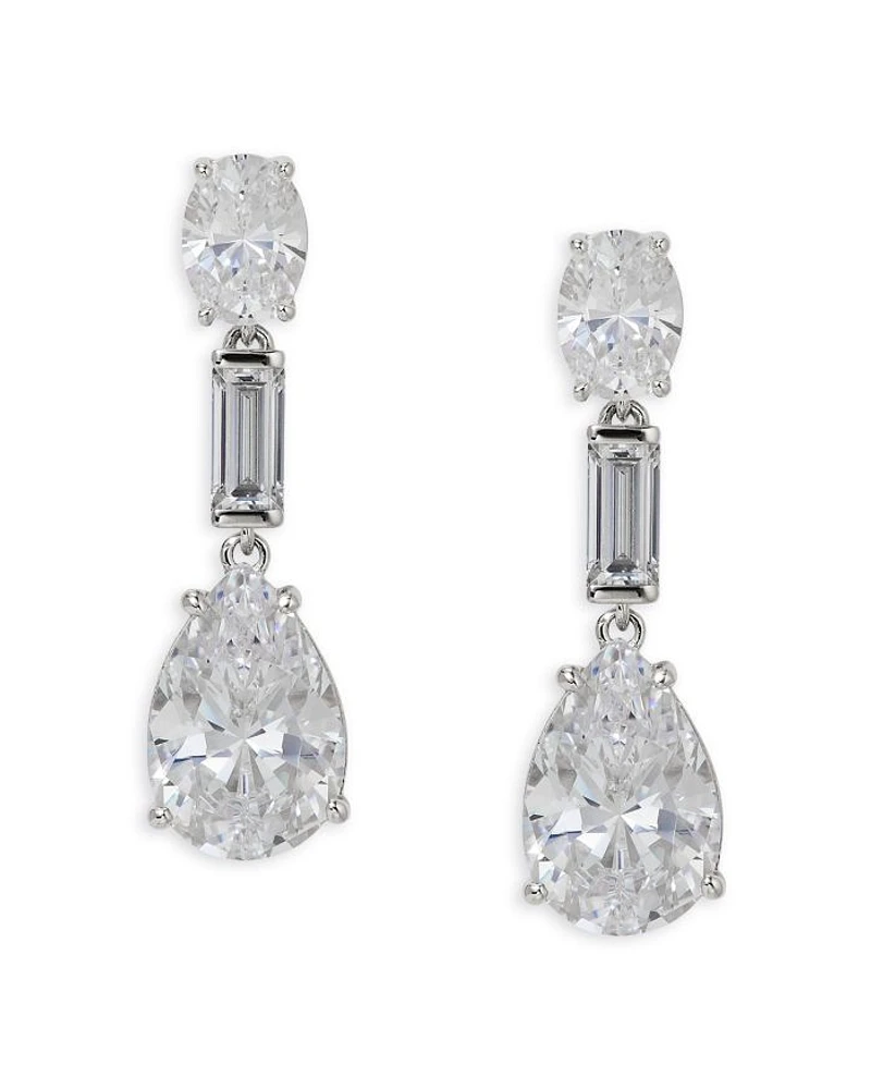 Cubic Zirconia Drop Earrings in Rhodium Plated