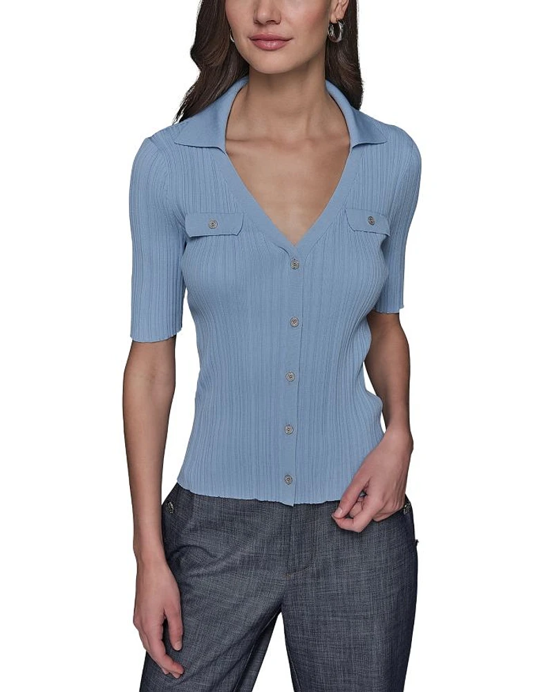 KARL LAGERFELD PARIS Collared Rib Sweater Top