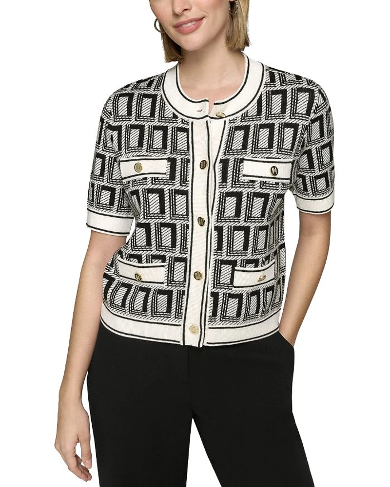 Logo Short Sleeved Crewneck Cardigan Sweater